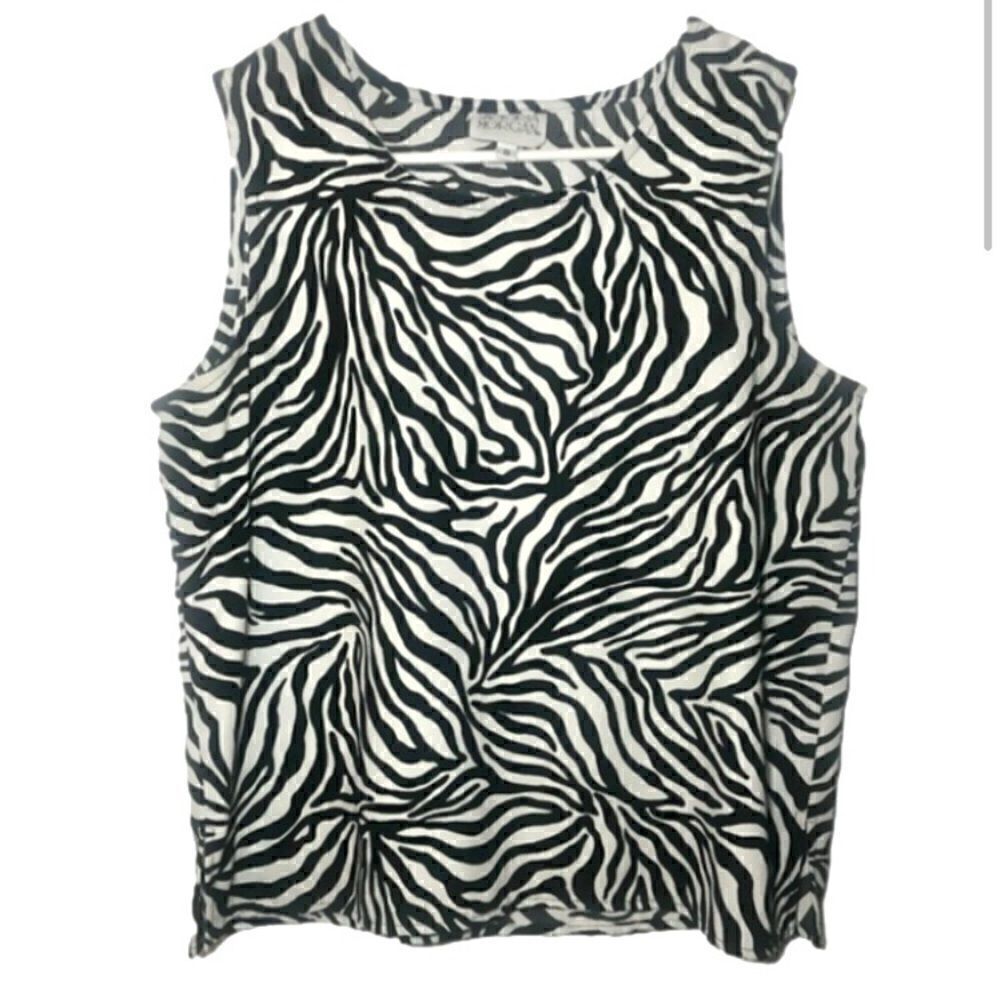 Victoria Morgan 90’s Vintage Sleeveless Top Black/White Animal Print Women’s 8